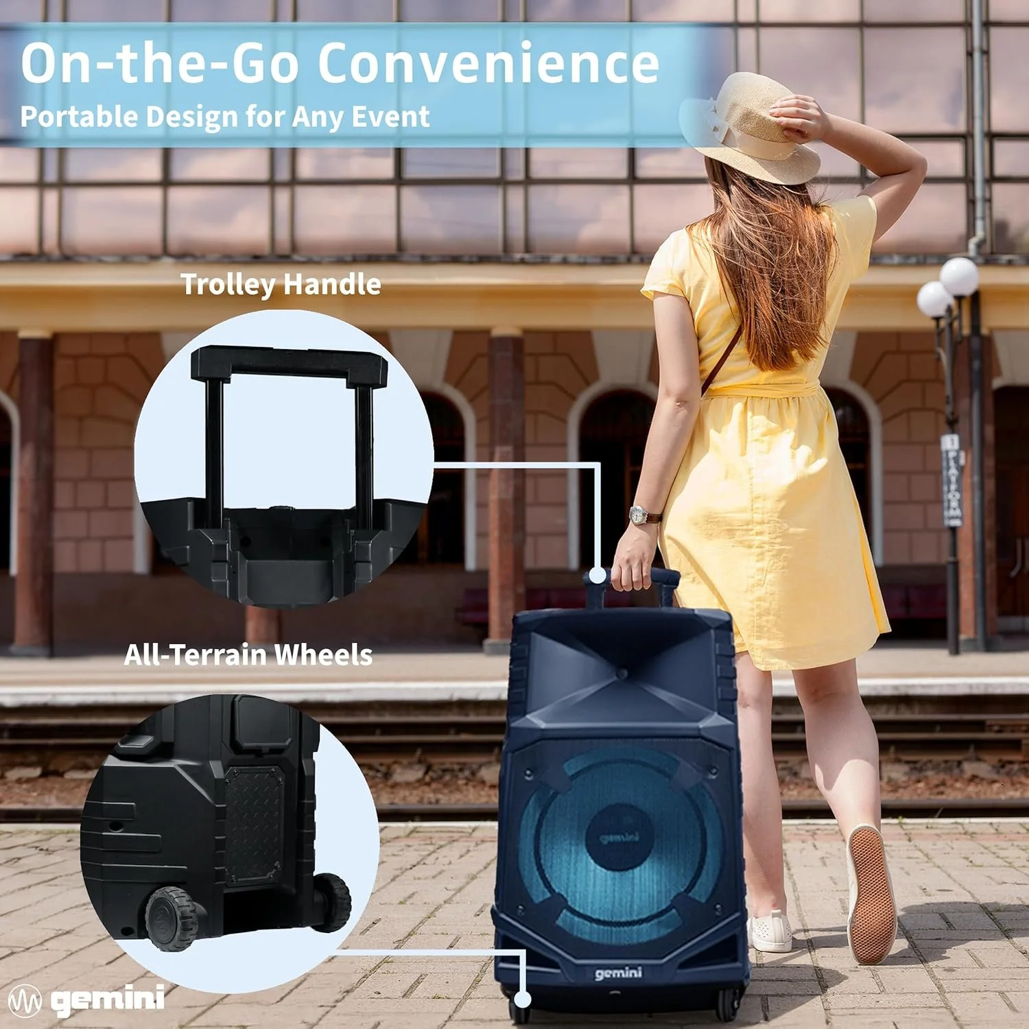 Gemini Sound GXP-T1500 portable Bluetooth PA speaker with LED lights — 270W peak, 15" woofer, IPX4 weatherproof - Image 3