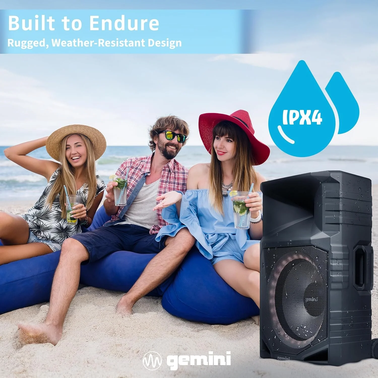 Gemini Sound GXP-T1500 portable Bluetooth PA speaker with LED lights — 270W peak, 15" woofer, IPX4 weatherproof - Image 4