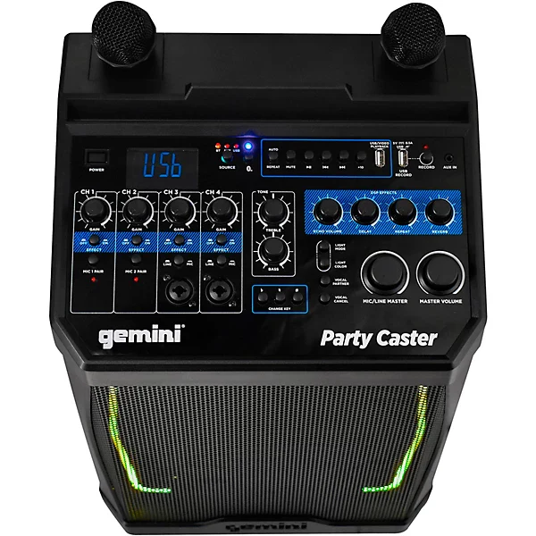 Gemini Sound KP-800PRO karaoke PA speaker with wireless mics — 200W peak, 8" woofer, 2 UHF wireless mics included - Image 4