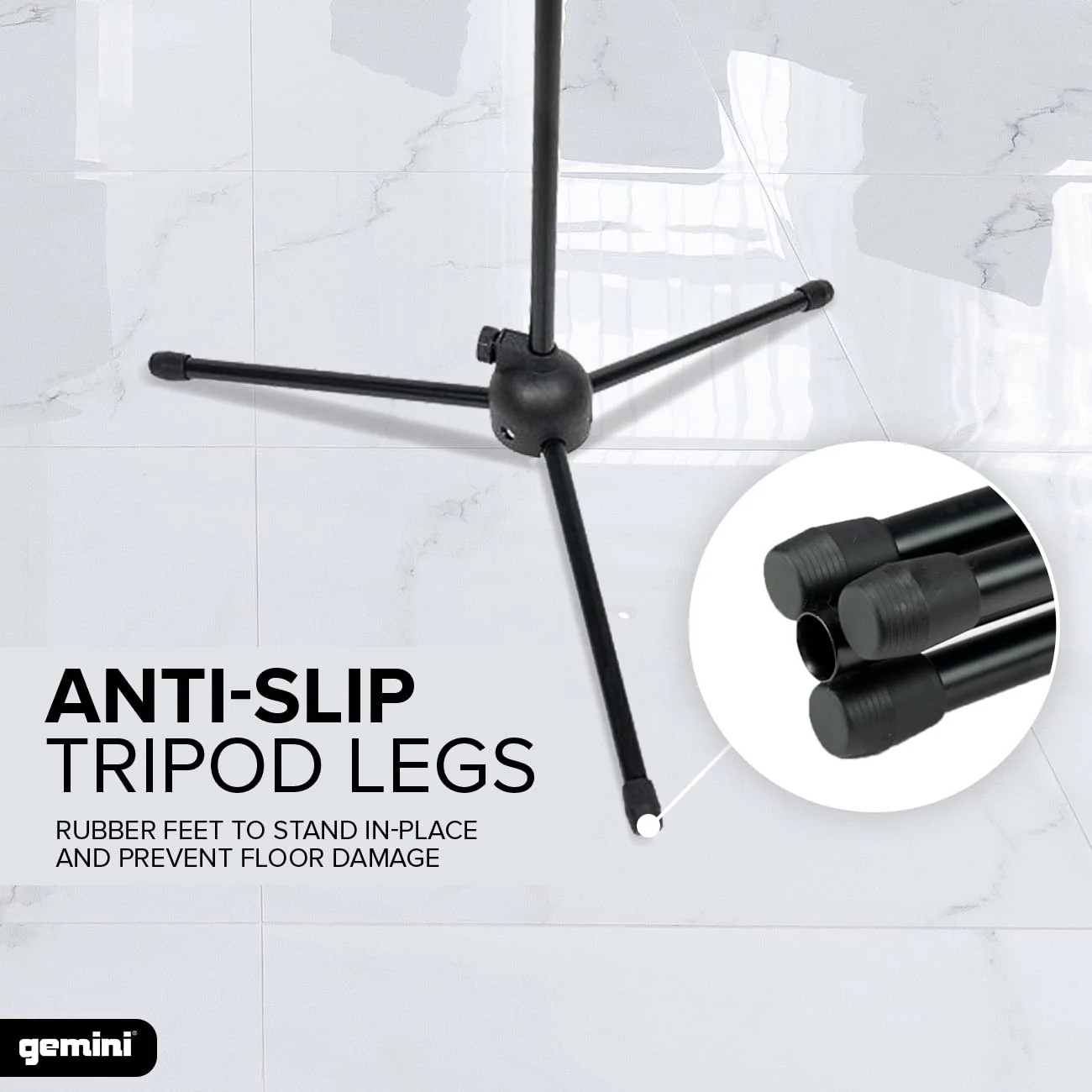 Gemini Sound MBST-01 adjustable tripod boom microphone stand — 42"–87" height, folding legs, mic clip included - Image 4