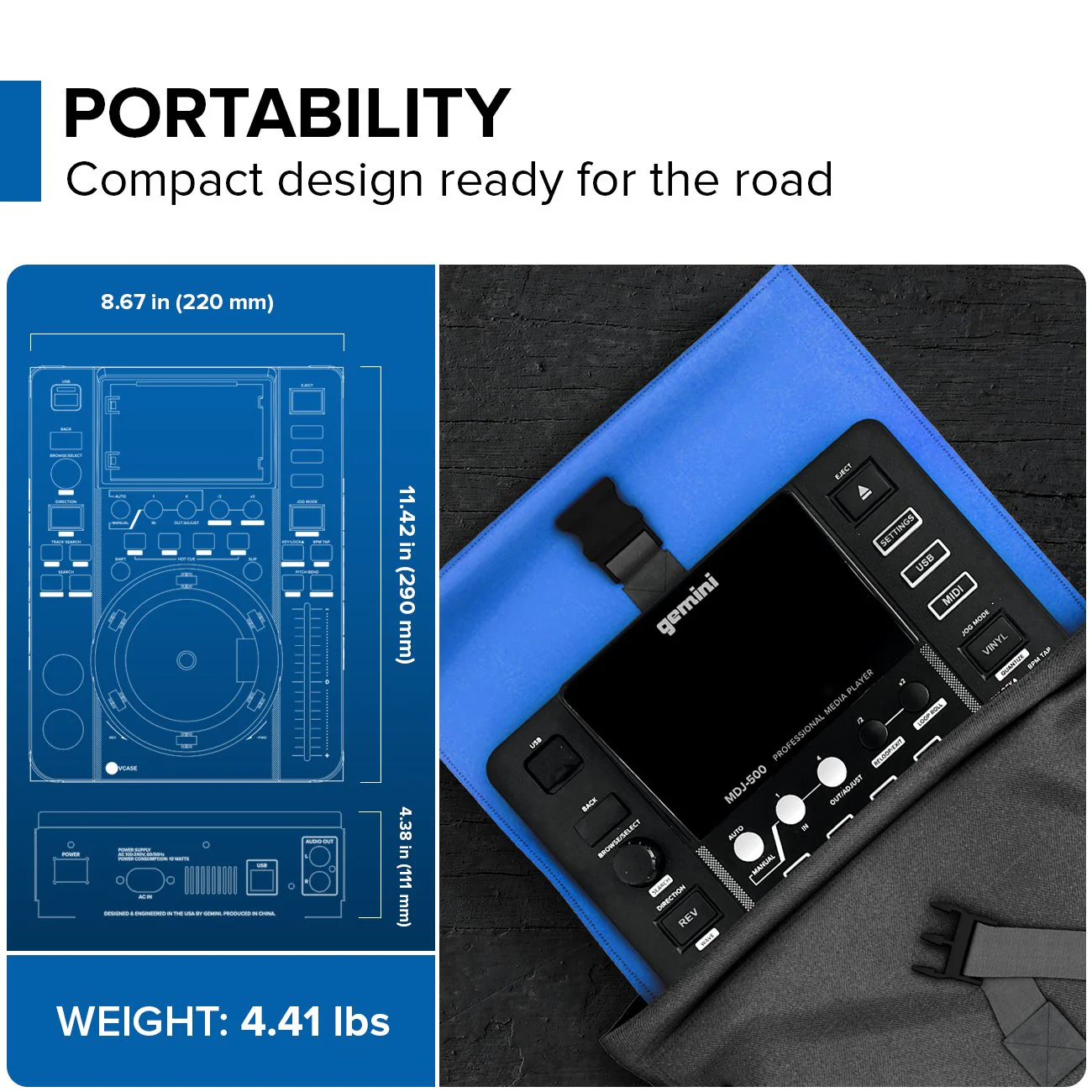 Gemini Sound MDJ-500 professional DJ media player — 24-bit/192kHz soundcard, 5" jogwheel, 4.3" color display - Image 5