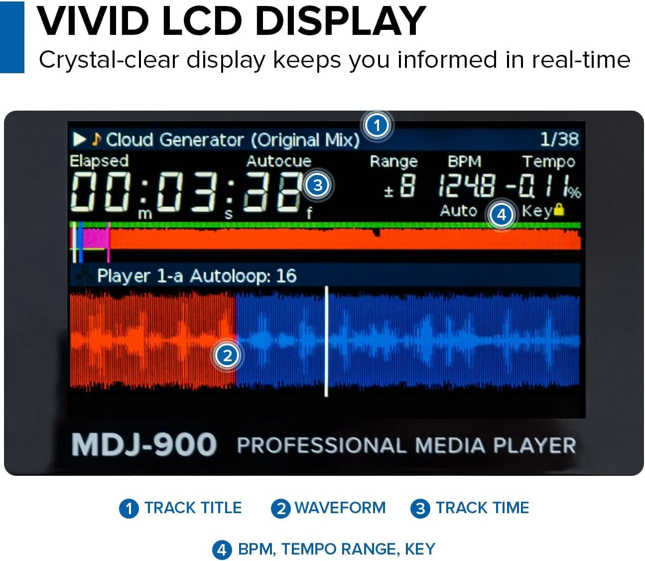 Gemini Sound MDJ-900 professional USB media player — 8" touch platter, 4.3" color screen, 4-deck Link mode - Image 3