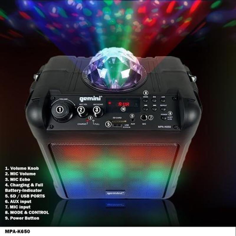 Gemini Sound MPA-K650 portable karaoke party speaker — 16W peak, 6.5" woofer, 5+ hour battery - Image 3