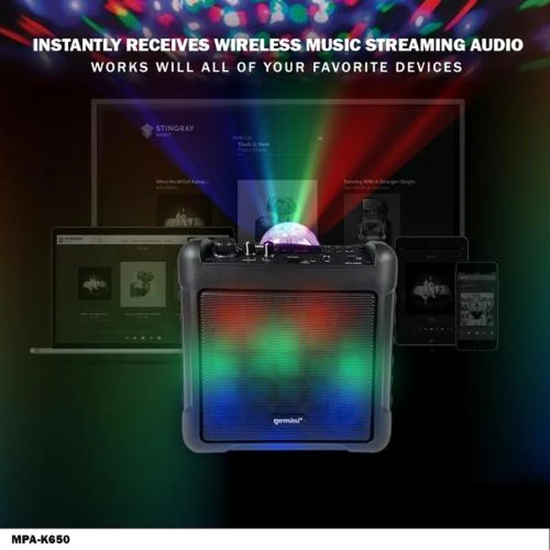 Gemini Sound MPA-K650 portable karaoke party speaker — 16W peak, 6.5" woofer, 5+ hour battery - Image 4