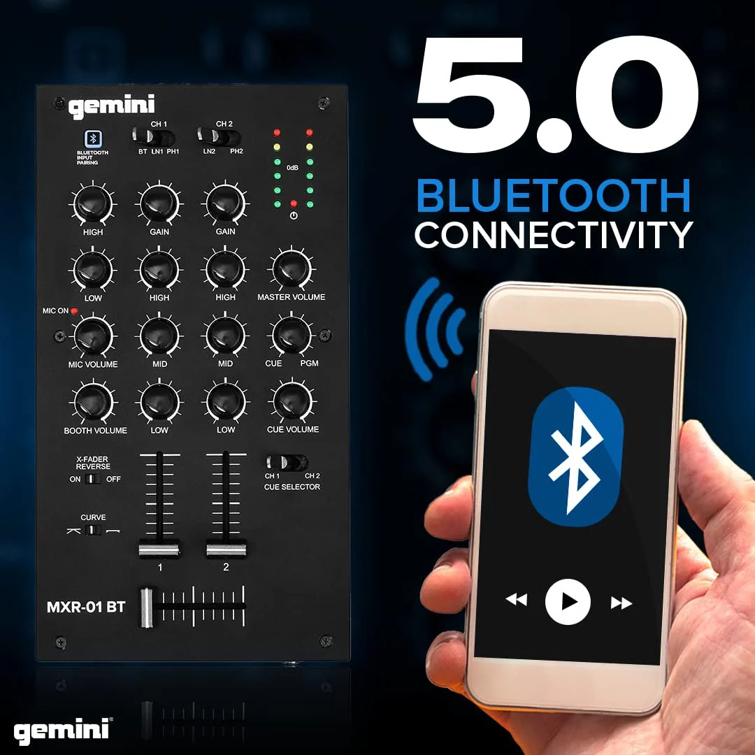 Gemini Sound MXR-01BT 2-channel DJ mixer with Bluetooth — 2-channel, Bluetooth input, all-metal chassis - Image 4