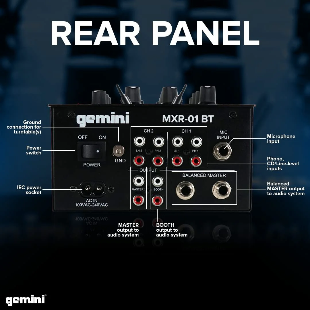Gemini Sound MXR-01BT 2-channel DJ mixer with Bluetooth — 2-channel, Bluetooth input, all-metal chassis - Image 6