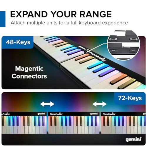 Gemini Sound GPP-101 expandable wireless MIDI keyboard — 24 light-up keys, Bluetooth 5.0, magnetic expansion to 72 keys - Image 3