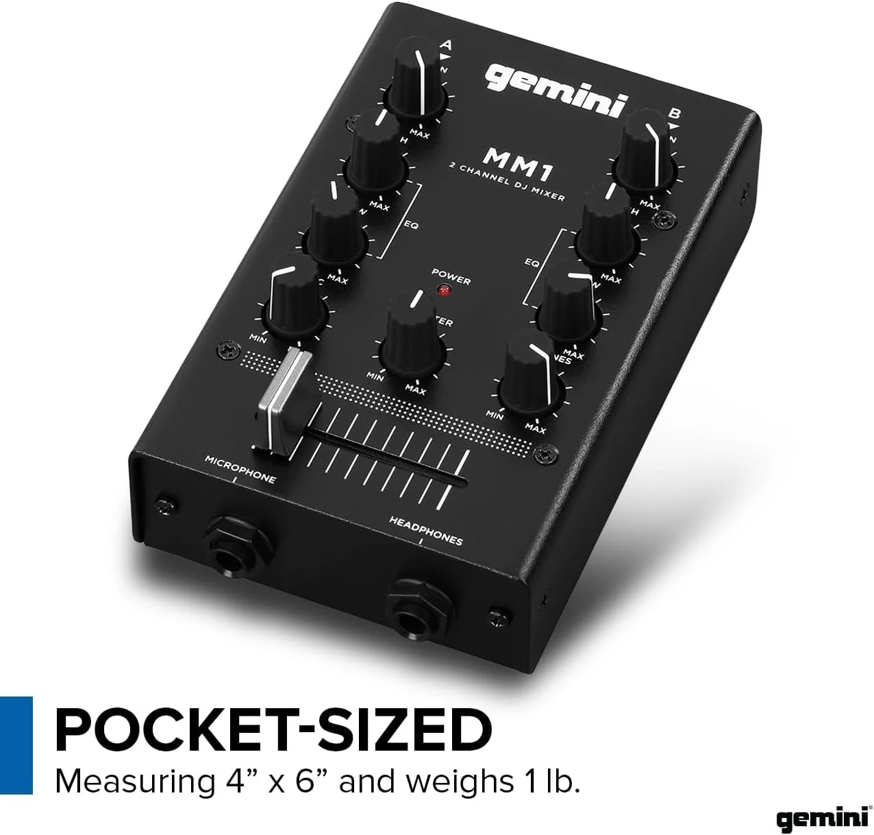 Gemini Sound MM1 pocket-sized 2-channel DJ mixer — 40mm crossfader, 2-band EQ, all-metal build - Image 6
