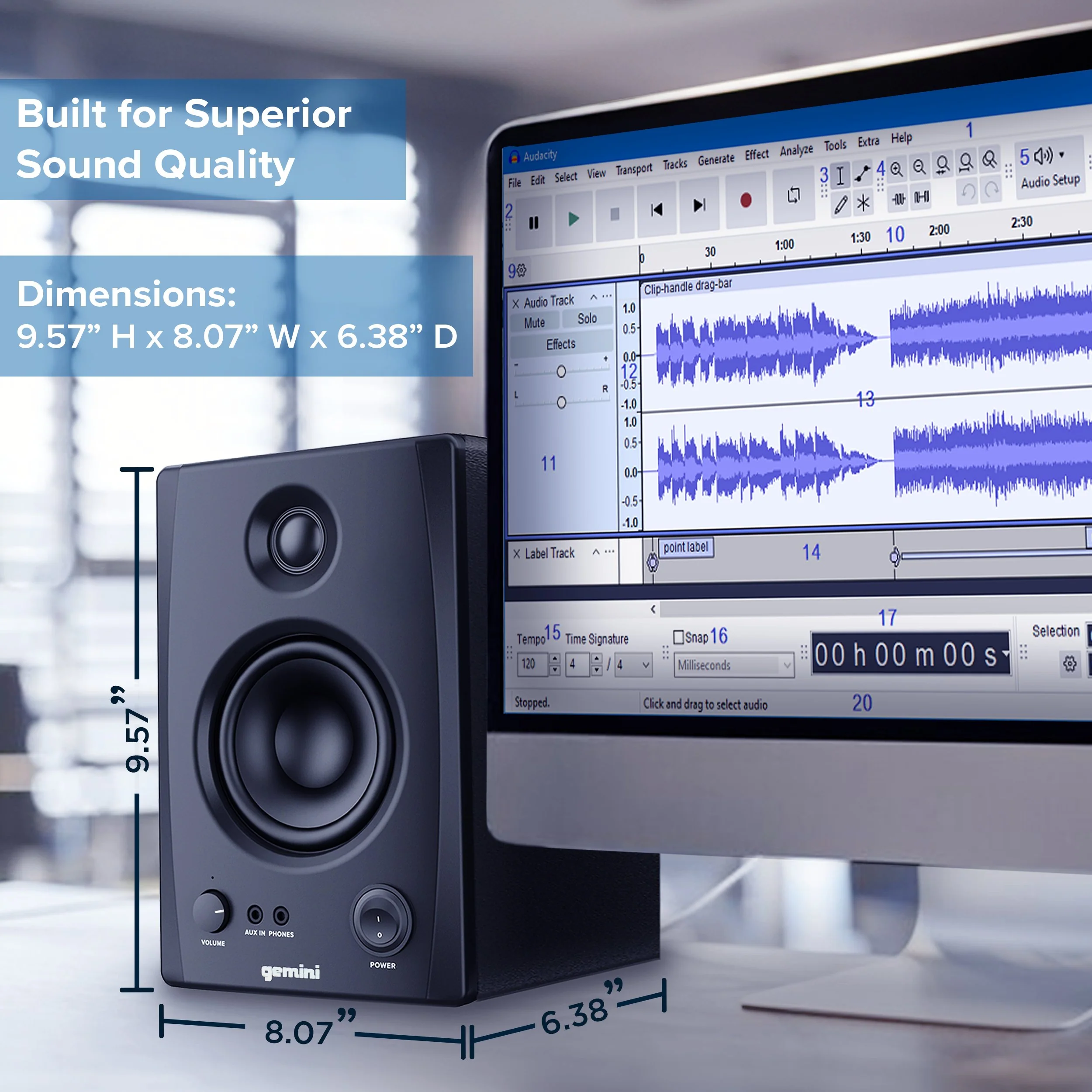 Gemini Sound SMX-3BT 3.5" bookshelf studio monitors with Bluetooth — 50W RMS, 3.5" woofers, TRS/RCA/aux inputs - Image 6