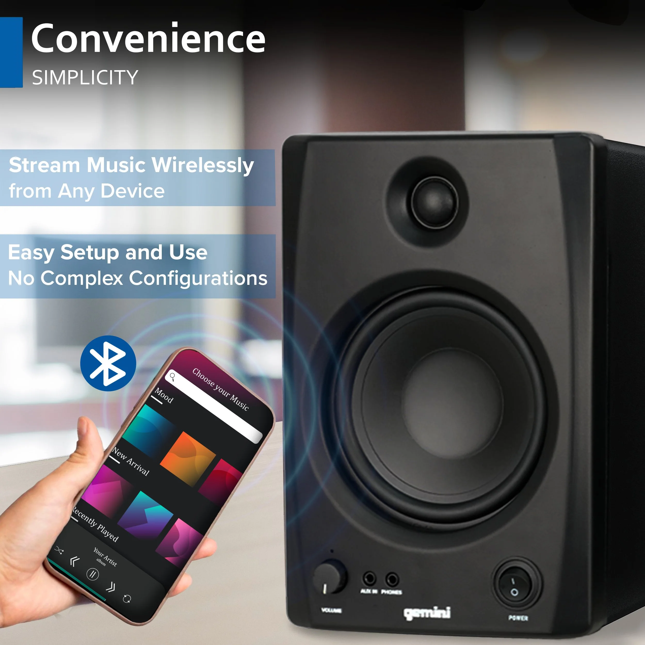 Gemini Sound SMX-5BT 5" bookshelf studio monitors with Bluetooth — 100W peak, 5" woofers, Bluetooth 5.0 - Image 5