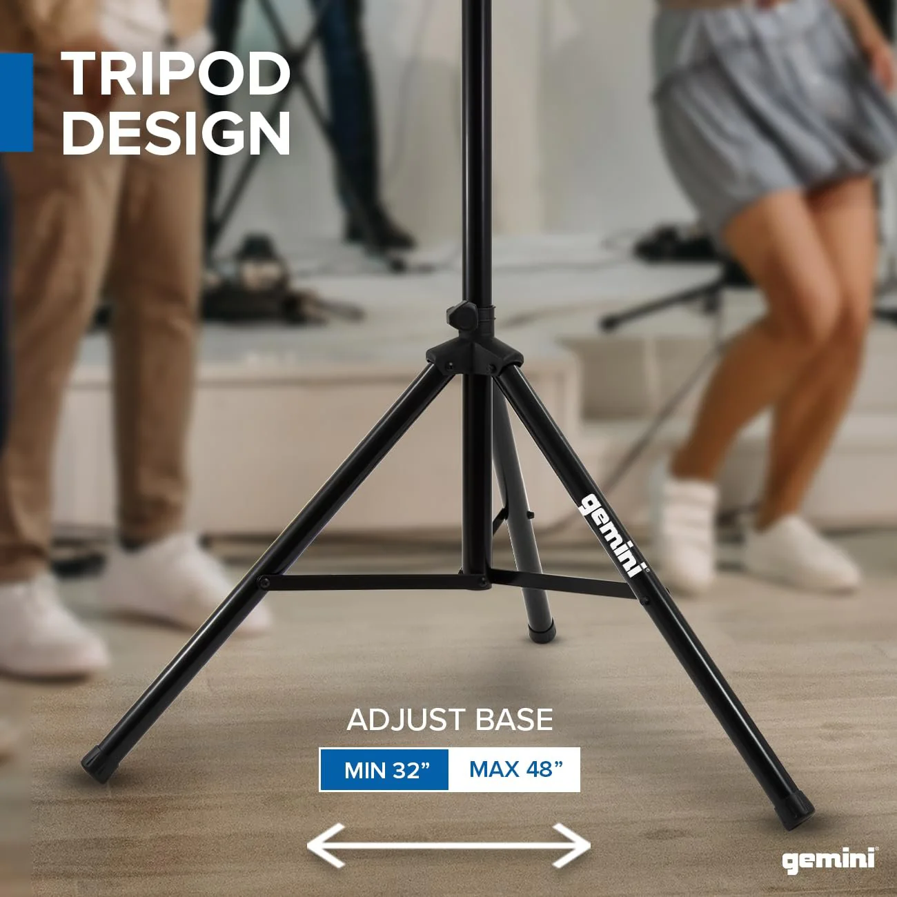 Gemini Sound ST-04 professional tripod speaker stand — 60 lb capacity, 43"–80" adjustable height, 38mm steel tubing - Image 3