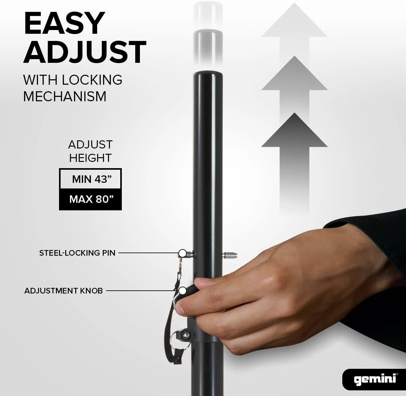 Gemini Sound ST-PACK tripod speaker stand pair with carry bag — 60 lbs capacity per stand, 43"–80" height, 38mm tubing - Image 3