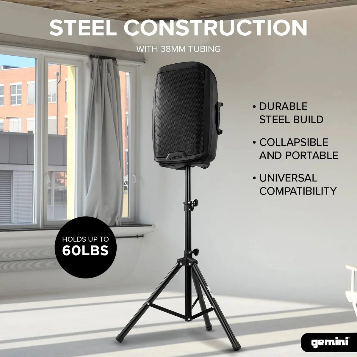Gemini Sound ST-04 professional tripod speaker stand — 60 lb capacity, 43"–80" adjustable height, 38mm steel tubing - Image 7