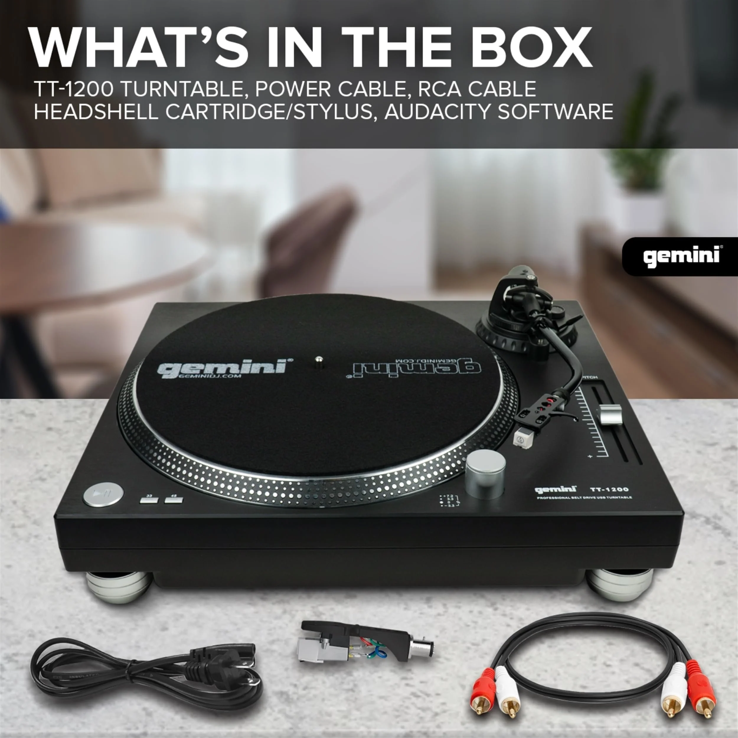 Gemini Sound TT-1200 belt-drive turntable with USB — 33/45 RPM, ±10% pitch, built-in phono preamp - Image 8