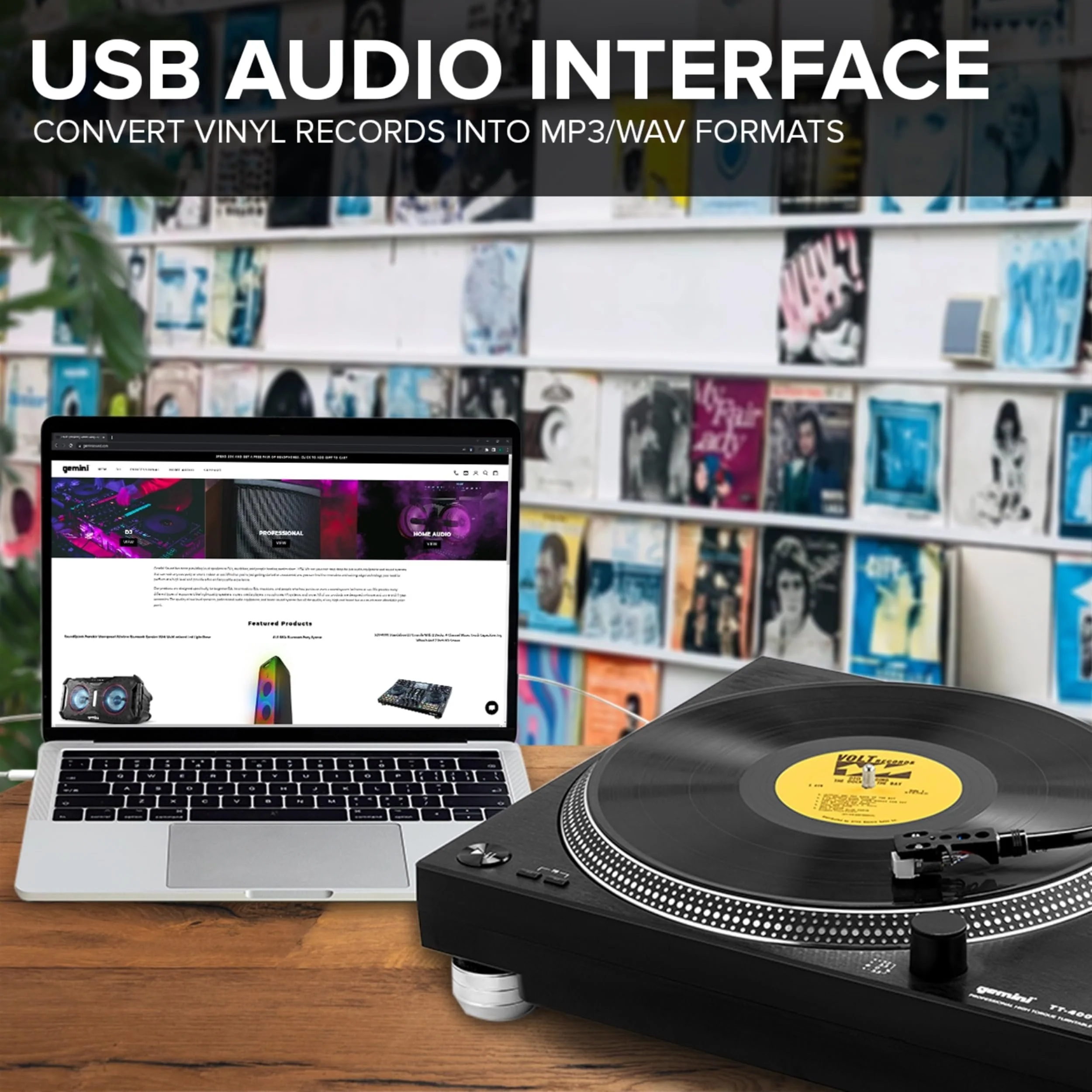 Gemini Sound TT-4000 high-torque direct-drive DJ turntable with USB — 33/45/78 RPM, ±10% pitch, die-cast aluminum platter - Image 3