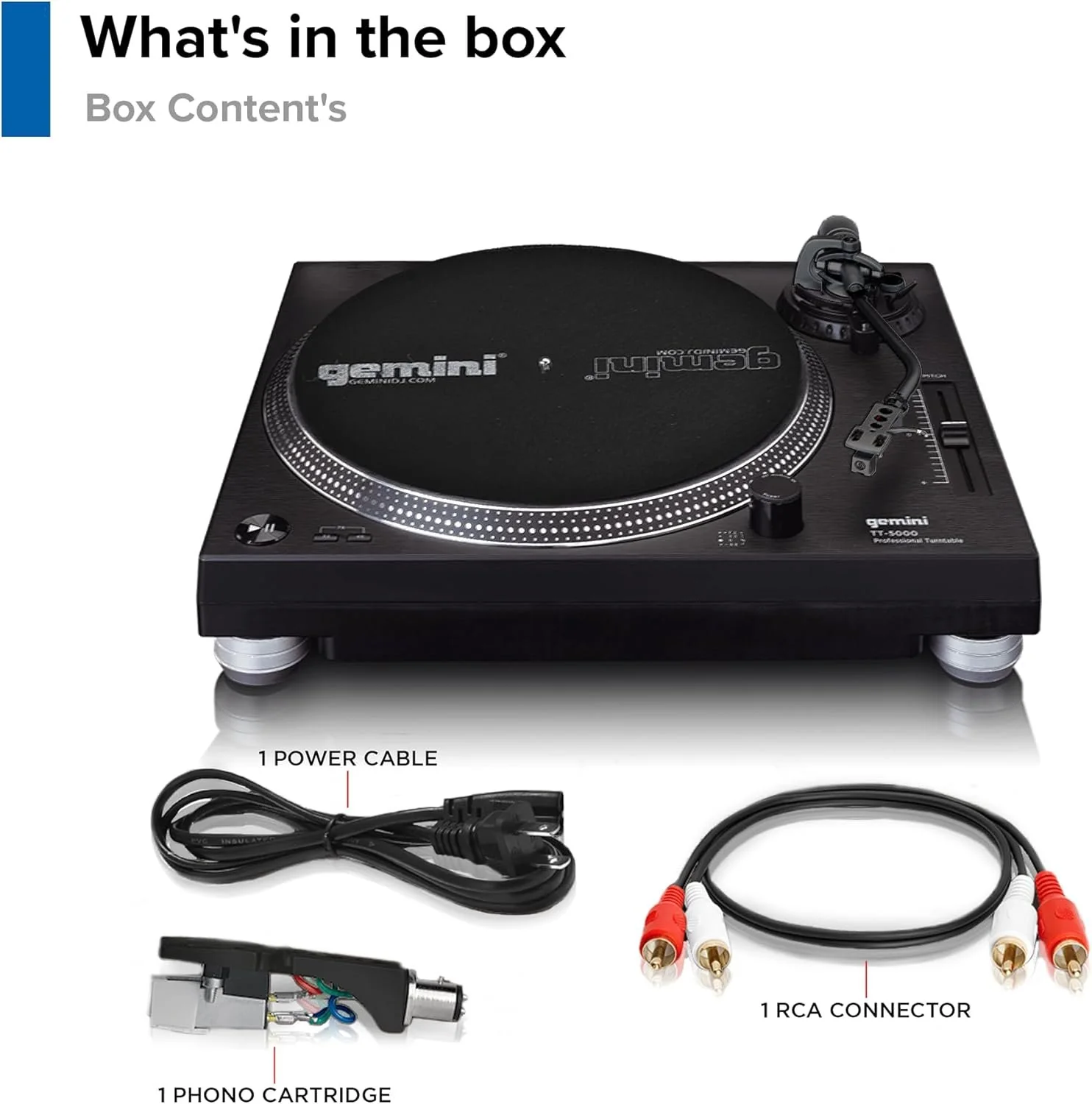 Gemini Sound TT-5000 high-torque direct-drive DJ turntable — 4.5 kg/cm torque, 33/45/78 RPM, USB recording - Image 6