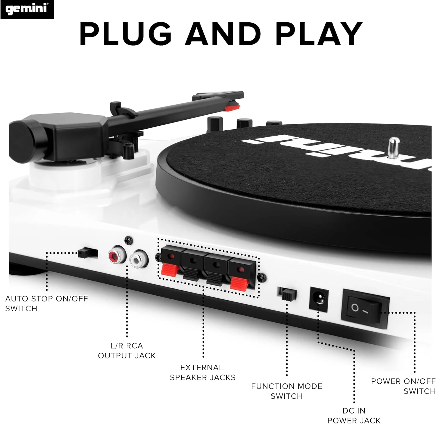 Gemini Sound TT-900 stereo turntable system with Bluetooth and speakers — 3-speed belt drive, 2x 50W stereo speakers, Bluetooth 5.0 - Image 15