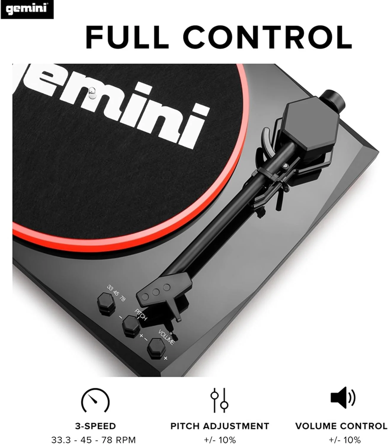 Gemini Sound TT-900 stereo turntable system with Bluetooth and speakers — 3-speed belt drive, 2x 50W stereo speakers, Bluetooth 5.0 - Image 16