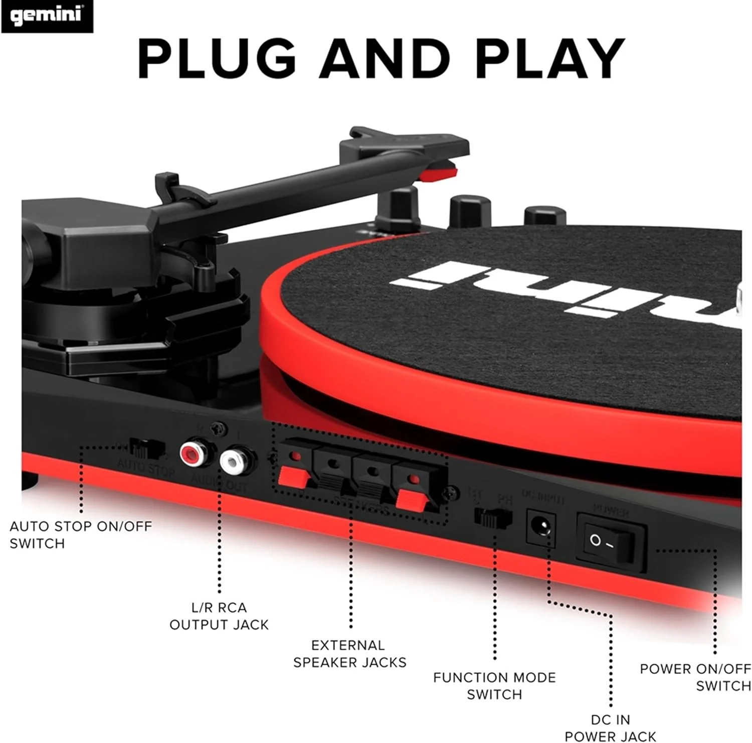 Gemini Sound TT-900 stereo turntable system with Bluetooth and speakers — 3-speed belt drive, 2x 50W stereo speakers, Bluetooth 5.0 - Image 19