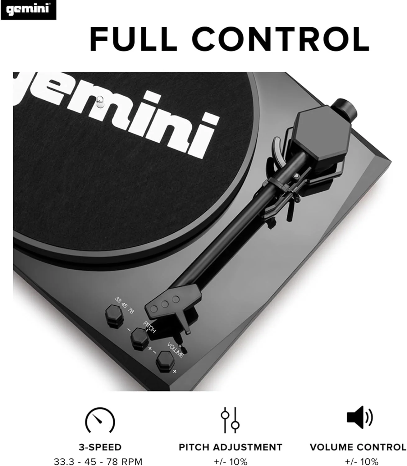 Gemini Sound TT-900 stereo turntable system with Bluetooth and speakers — 3-speed belt drive, 2x 50W stereo speakers, Bluetooth 5.0 - Image 4