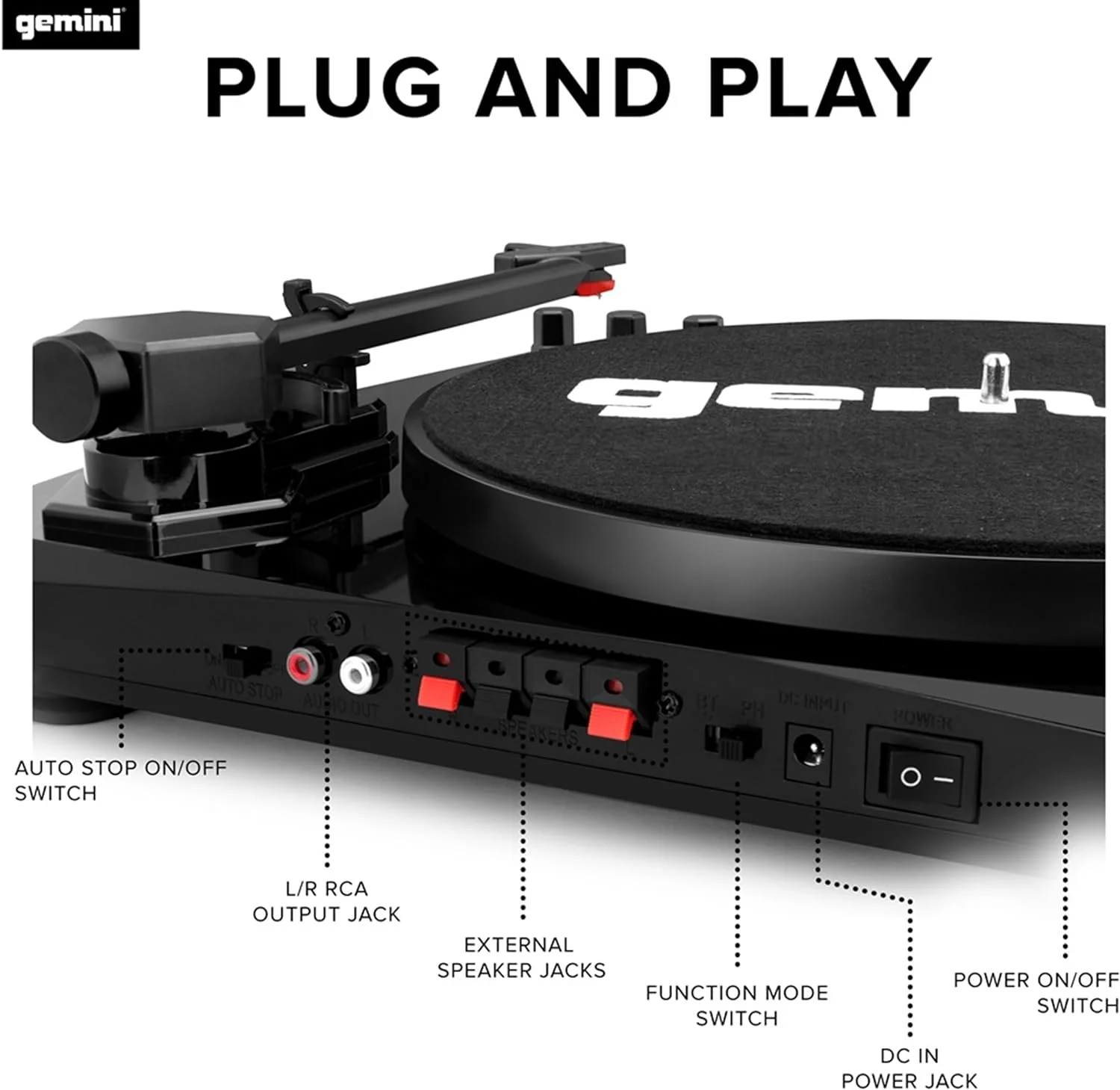 Gemini Sound TT-900 stereo turntable system with Bluetooth and speakers — 3-speed belt drive, 2x 50W stereo speakers, Bluetooth 5.0 - Image 7