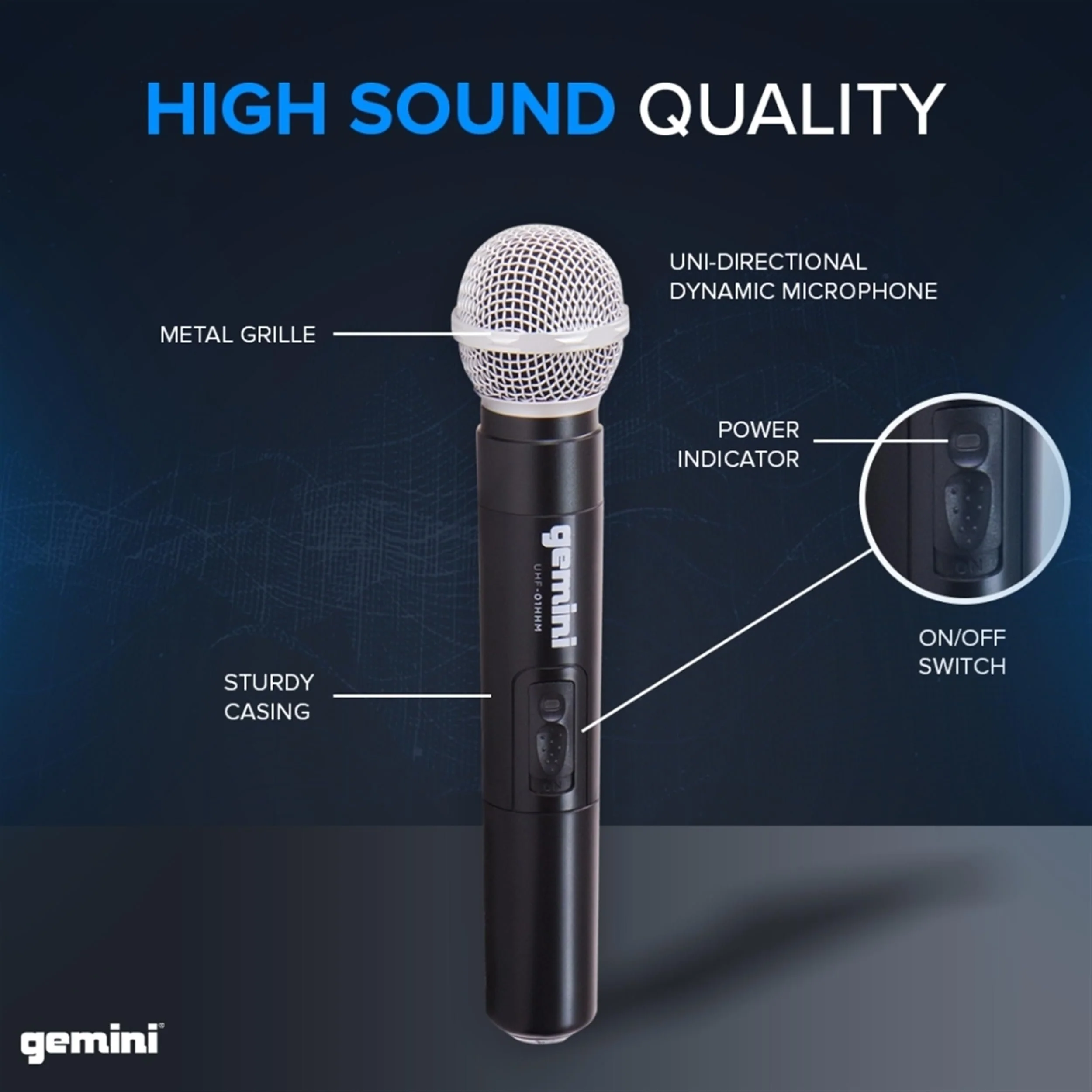 Gemini Sound UHF-02M dual-channel wireless microphone system — 2 handheld mics, 150-ft range, dual volume controls - Image 3