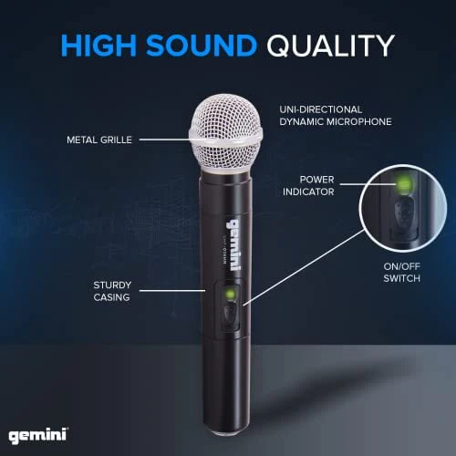 Gemini Sound UHF-04M 4-channel UHF wireless microphone system — 4 handheld mics, 150 ft range, individual and summed 1/4" outputs - Image 3