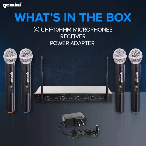 Gemini Sound UHF-04M 4-channel UHF wireless microphone system — 4 handheld mics, 150 ft range, individual and summed 1/4" outputs - Image 5