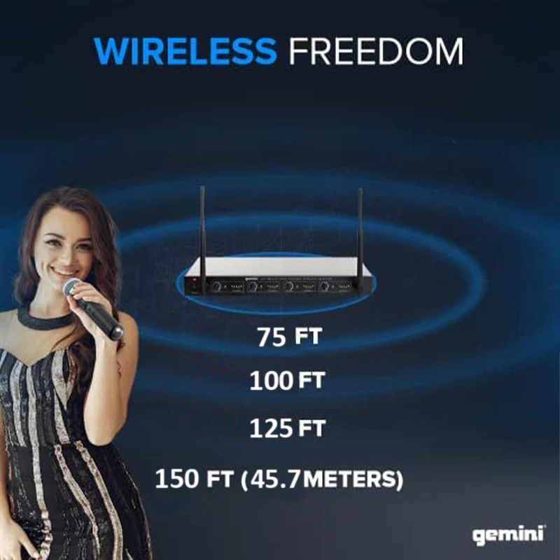 Gemini Sound UHF-04M 4-channel UHF wireless microphone system — 4 handheld mics, 150 ft range, individual and summed 1/4" outputs - Image 7