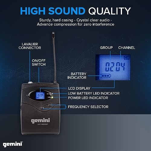 Gemini Sound UHF-6100HL UHF wireless headset microphone system — 240 ft range, 256 selectable frequencies, rack-mountable receiver - Image 3