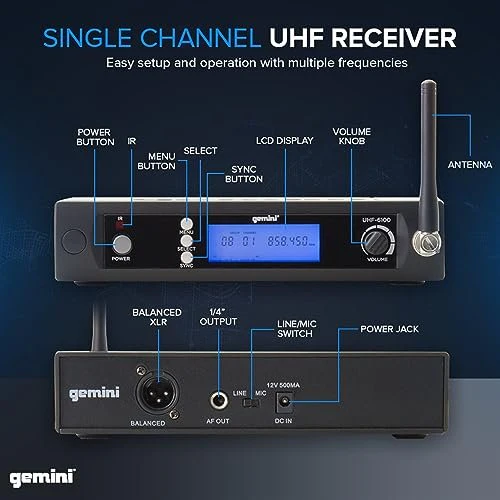 Gemini Sound UHF-6100HL UHF wireless headset microphone system — 240 ft range, 256 selectable frequencies, rack-mountable receiver - Image 4