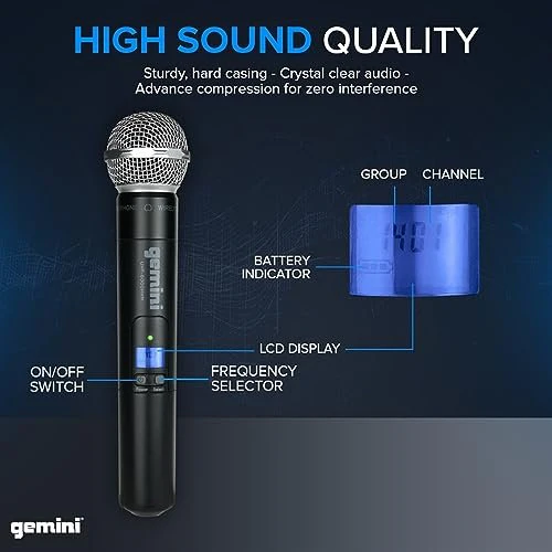 Gemini Sound UHF-6200M dual-channel UHF wireless microphone system — 2 handheld mics, 512–537.5MHz, 240 ft range - Image 3
