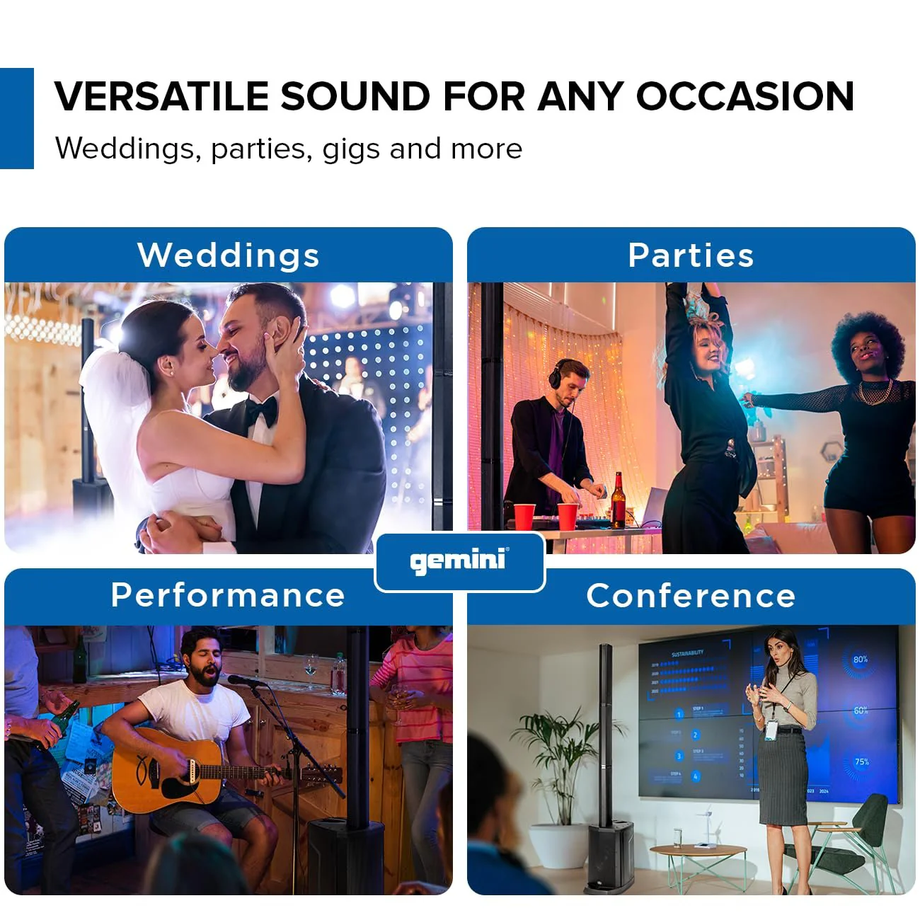 Gemini Sound WPX-2000 portable column array PA system — 600W peak, 8" subwoofer, 73" tall - Image 7