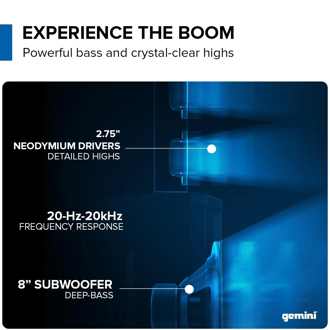 Gemini Sound WPX-2000TOGO battery-powered modular line array PA system — 320W peak, 8" subwoofer, 8-hour battery - Image 3