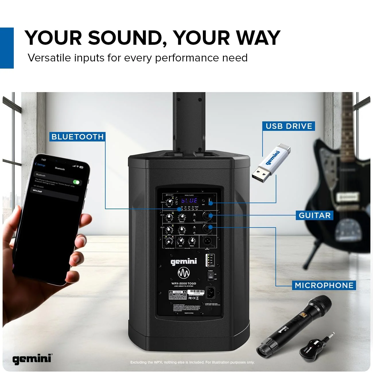 Gemini Sound WPX-2000TOGO battery-powered modular line array PA system — 320W peak, 8" subwoofer, 8-hour battery - Image 7