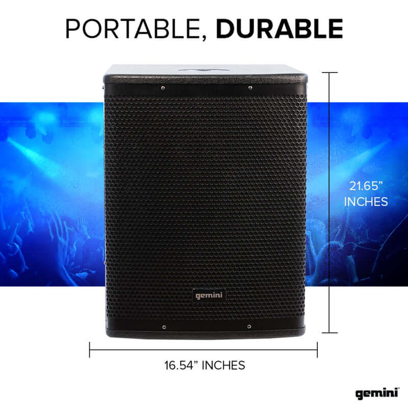 Gemini Sound ZRX-S15P powered front-firing PA subwoofer — 2600W peak, 15" driver, 123 dB max SPL - Image 3